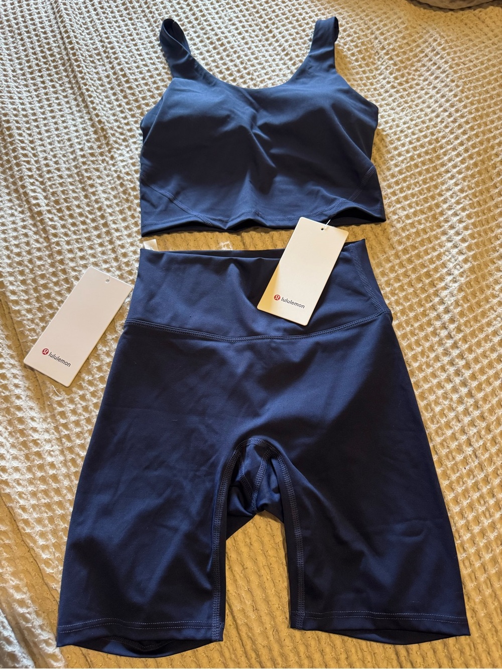 lululemon athletica Navy Blue Bike Shorts and Crop Top Set